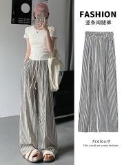 條紋褲子女夏季薄款2025新款高腰顯瘦直筒褲小個子小眾時尚闊腿褲
