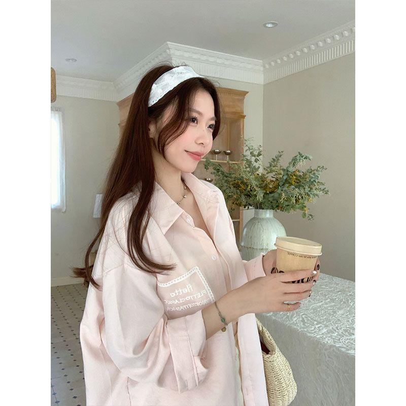 Original custom pocket scarf lace long sleeve white shirt women's summer design cardigan top
