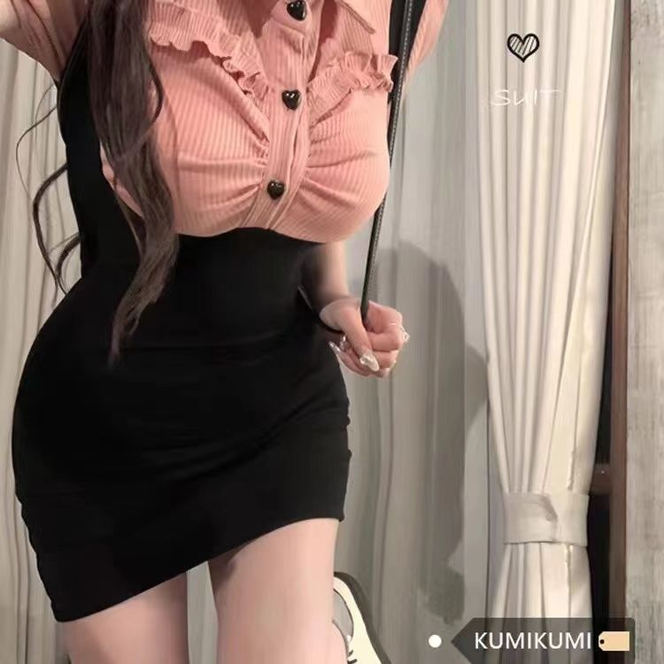 學院風設計感小眾假兩件POLO中短裙辣妹風純欲修身包臀連衣裙夏