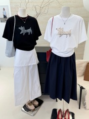 200g combed and tight spun in 2025, pure cotton back bag strip, spring and summer loose shoulder printed short-sleeved T-shirt