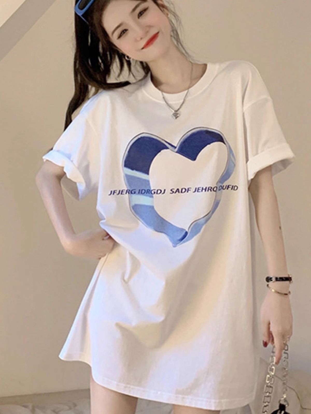 200g pure cotton 2025 new summer large size loose mid-length dress fat mm short-sleeved T-shirt skirt for women
