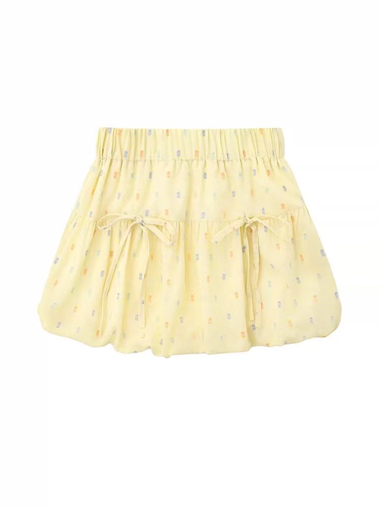 Original style, large quantity, cost-effective ~ Colorful polka dot bud skirt A-line bow design semi-skirt short skirt
