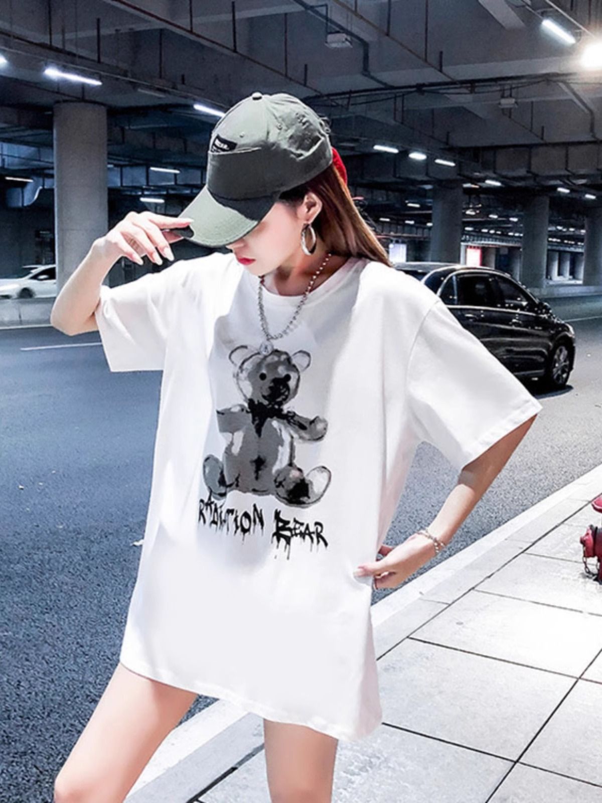 200g pure cotton 2025 new summer large size loose mid-length dress fat mm short-sleeved T-shirt skirt for women