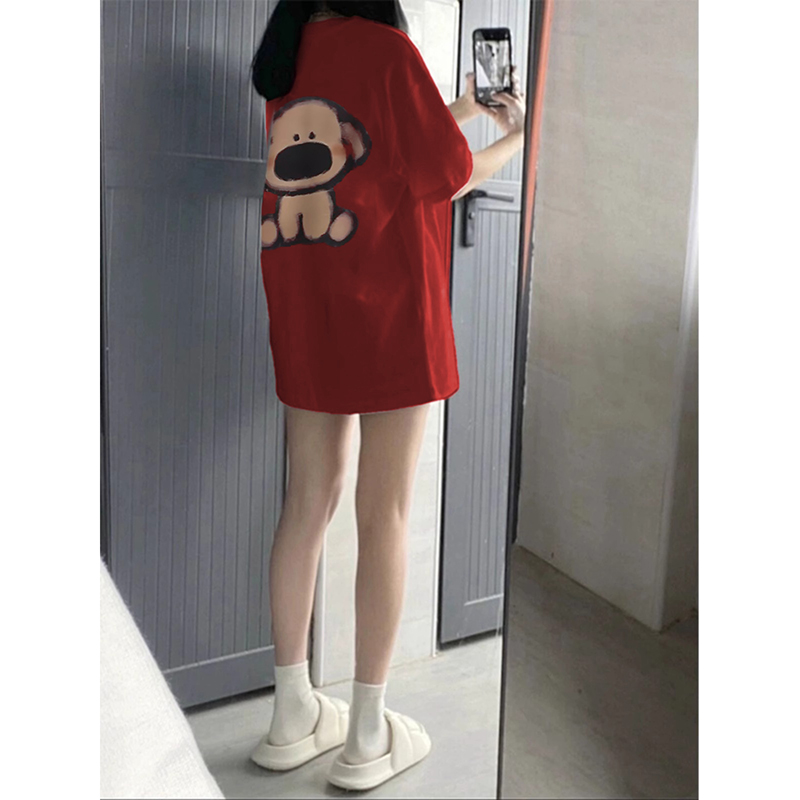 200g combed and tight spun in 2025, pure cotton back bag strip, spring and summer loose shoulder printed short-sleeved T-shirt