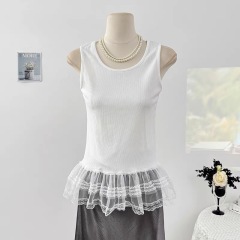 Spliced ​​lace vest suspender sleeveless inner T-shirt top for women 2025 summer new hot girl wearing base shirt