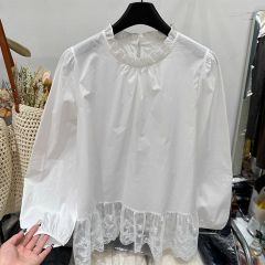 French design women's spring high-end lace hem layered with age-reducing slim long-sleeved top