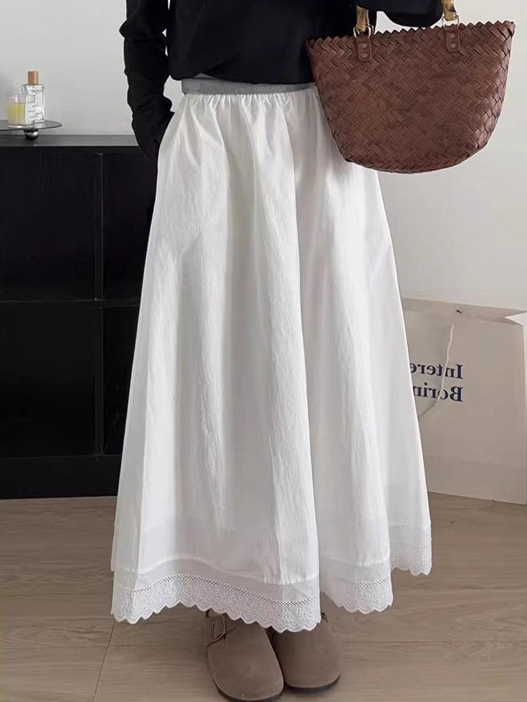 高品質 法式蕾絲拼接冰絲a字半身裙子女夏季薄款