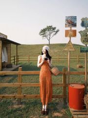 茶歇法式復古絕美顯白無袖吊帶碎花連衣裙女夏顯瘦氣質度假風裙子