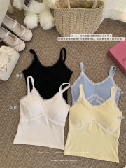 Real-life 25-year new pure lace splicing suspender vest design versatile one-piece cup top