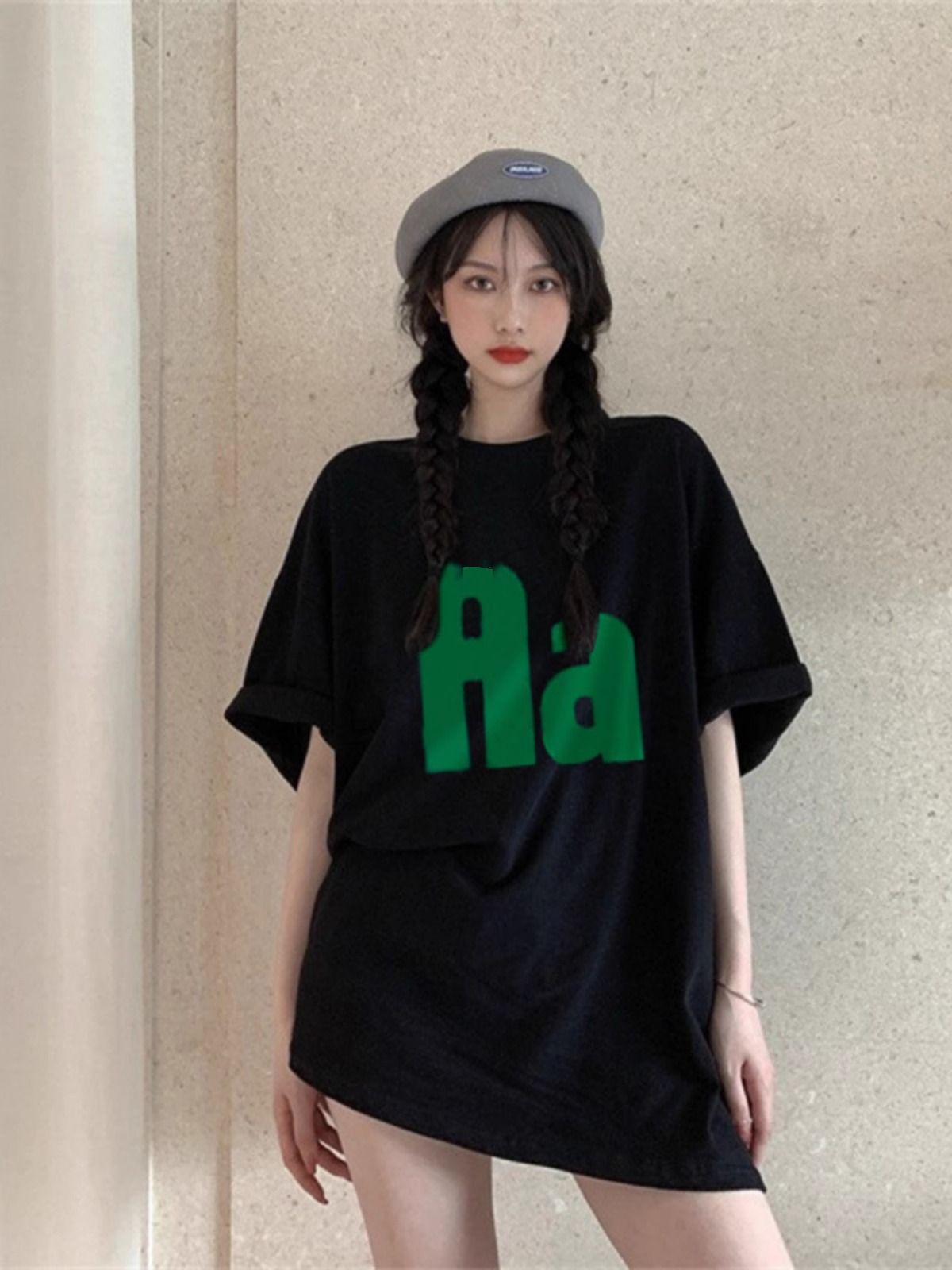 200g pure cotton 2025 new summer large size loose mid-length dress fat mm short-sleeved T-shirt skirt for women