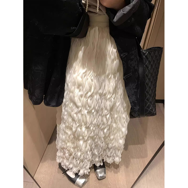 原版做法重工設計感褶皺網紗半身裙夏季高腰顯瘦A字仙女長裙