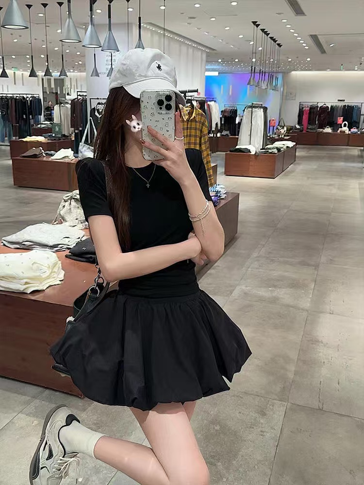 Original fabric grid maxi skirt for women, floral budding skirt, versatile hot pants, fluffy A-line mini skirt