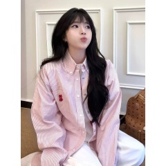 日系復古vintage條紋兔子長袖襯衫女寬鬆設計感小眾洋氣減齡外套