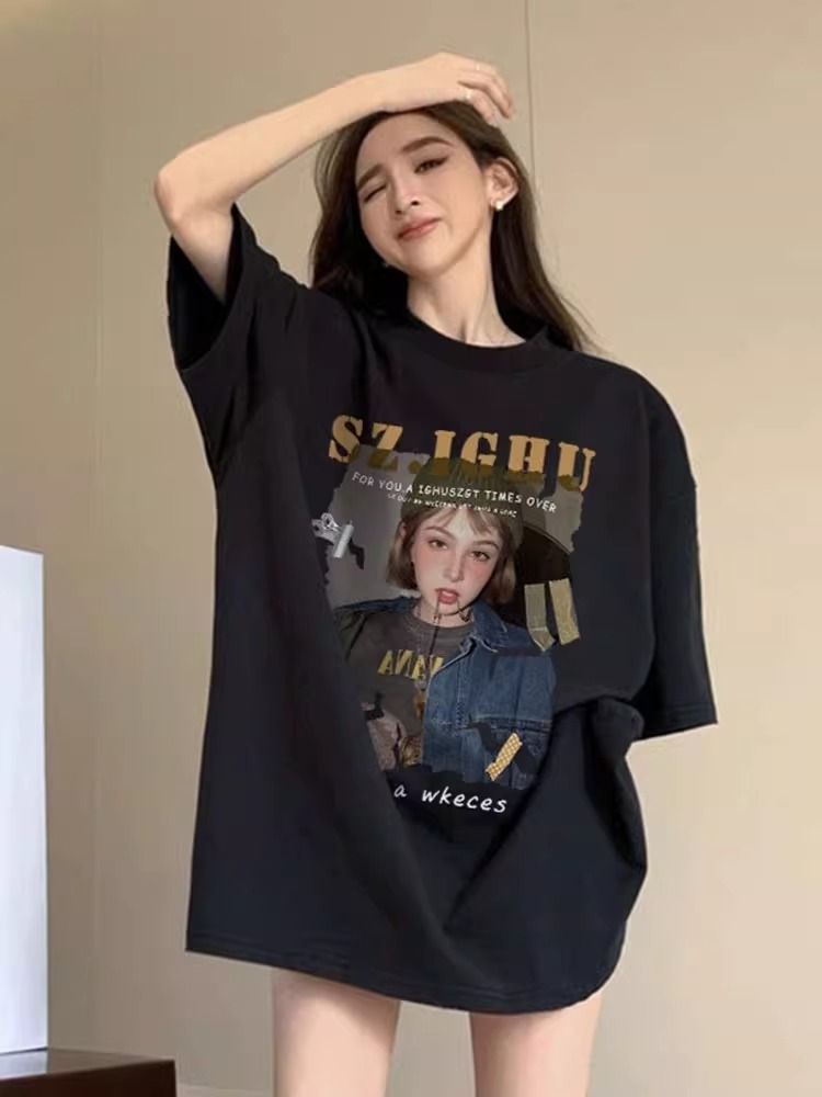 200g pure cotton 2025 new summer large size loose mid-length dress fat mm short-sleeved T-shirt skirt for women