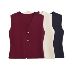 European and American style foreign trade women's new fashionable and versatile V-neck sleeveless gold buttons and flat-pin top