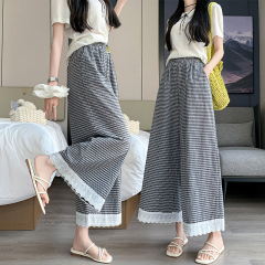 Real photos of Japanese lace plaid wide-leg pants for women's new style skirt pants loose slim casual trousers