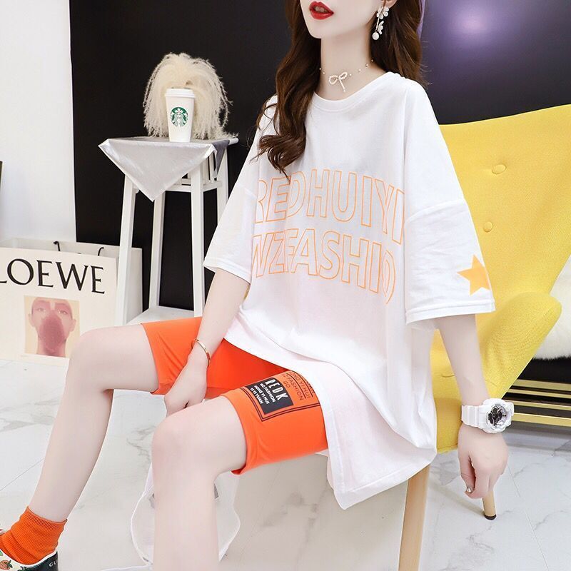 New fashion trendy T-shirt shorts shorts two-piece set fat mm large size loose sports suit for women summer