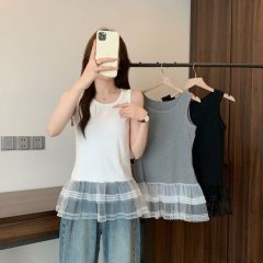 芭蕾風下擺拼接蕾絲花邊背心女2025夏季新款洋氣圓領上衣潮