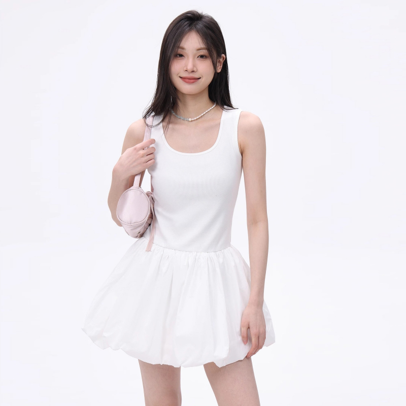 原版做工芭蕾風無袖背心連衣裙女2025新款春夏修身顯瘦花苞裙