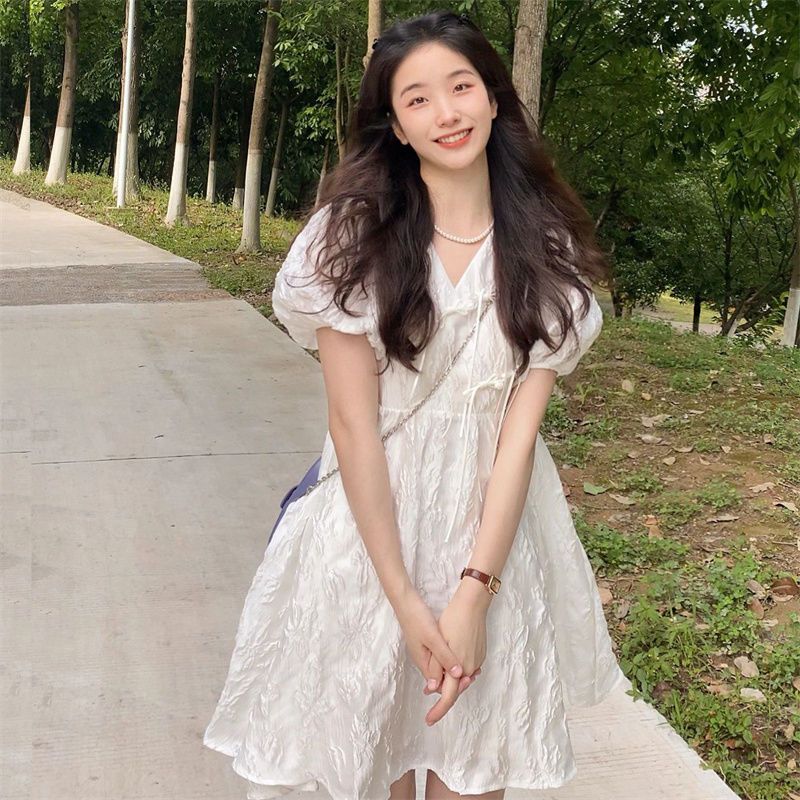 新中式小眾設計高級改良旗袍連衣裙女25年新款V領提花顯瘦連衣裙