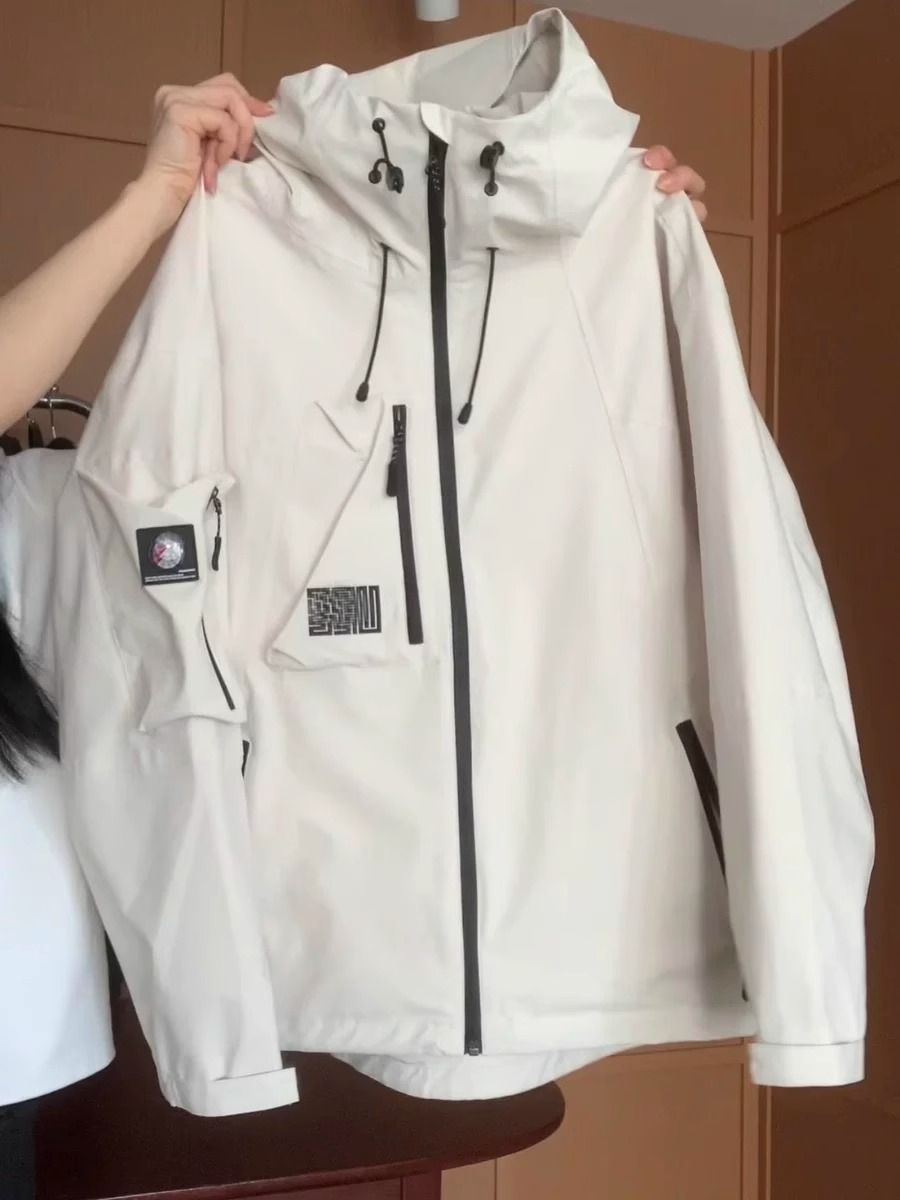 復古美式機能連帽衝鋒衣外套女秋季新款潮牌寬鬆情侶百搭戶外上衣