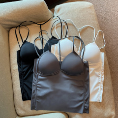 Real shot of ice silk neck sexy beautiful back lingerie medium-length version latex integrated cup chest wrap suspender vest