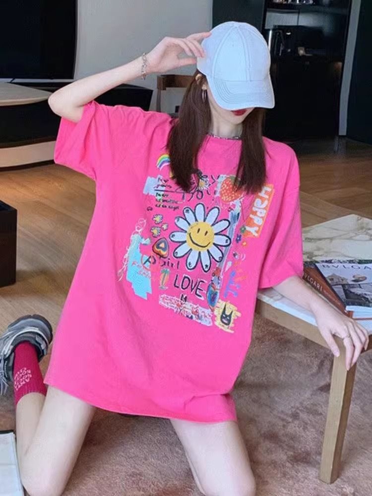 200g pure cotton 2025 new summer large size loose mid-length dress fat mm short-sleeved T-shirt skirt for women