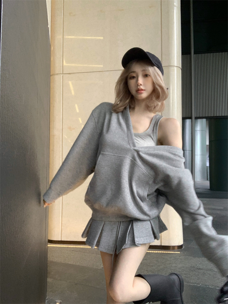 雙層連帽連帽長袖衛衣外套女秋季新款慵懶風上衣
