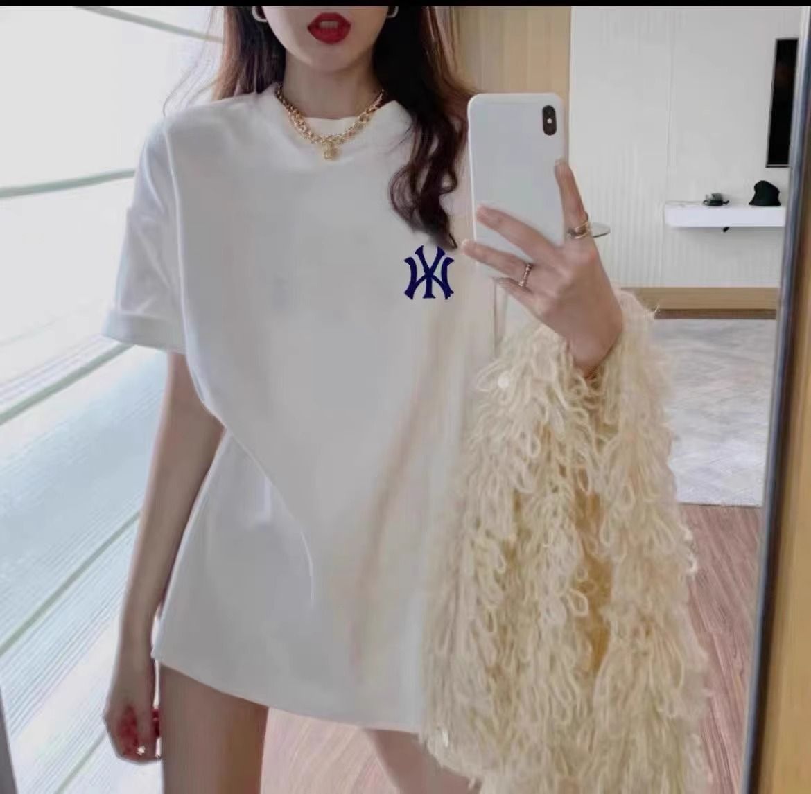 200g pure cotton 2025 new summer large size loose mid-length dress fat mm short-sleeved T-shirt skirt for women