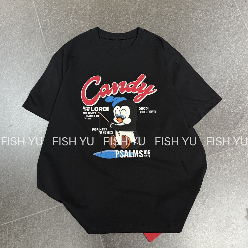 200g combed and tight spun in 2025, pure cotton back bag strip, spring and summer loose shoulder printed short-sleeved T-shirt