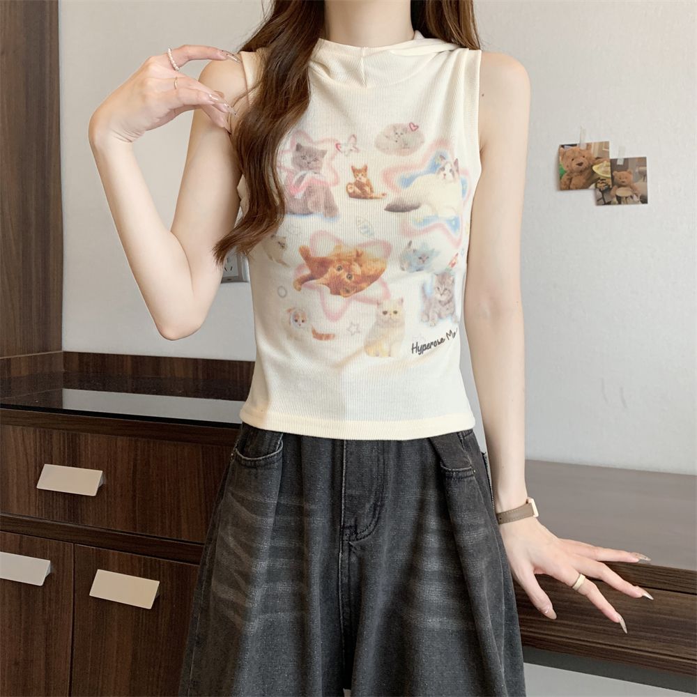 Real shot 2025 new model 6535 Cotton Minnie Hooded Short Sleeve T-shirt Women's Digital Direct Spray Top