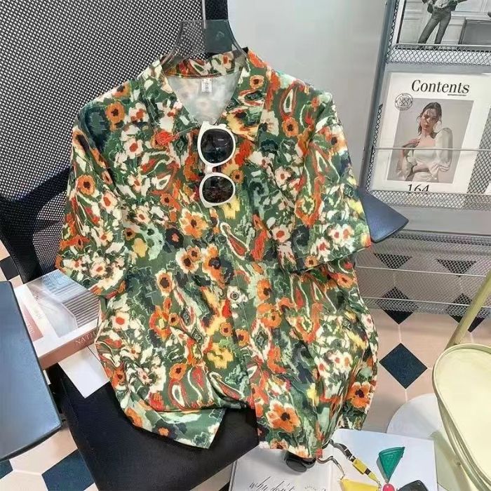 Foreign trade Cross-border casual printed short-sleeved shirt summer beach new trend shirt tops men and women same style
