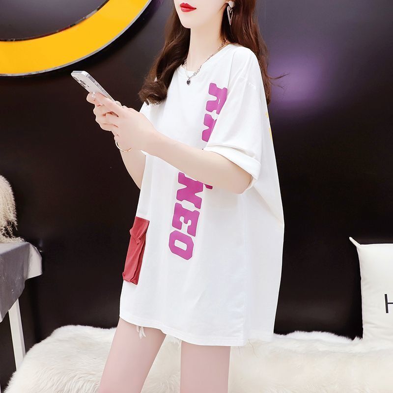 3006# quality/closely fixed-spin pure cotton/back collar/medium-length short-sleeved heavy-industrial T-shirt for women