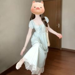 法式茶歇短袖抽繩設計感收腰顯瘦氣質時尚連衣裙長款小個子條紋裙