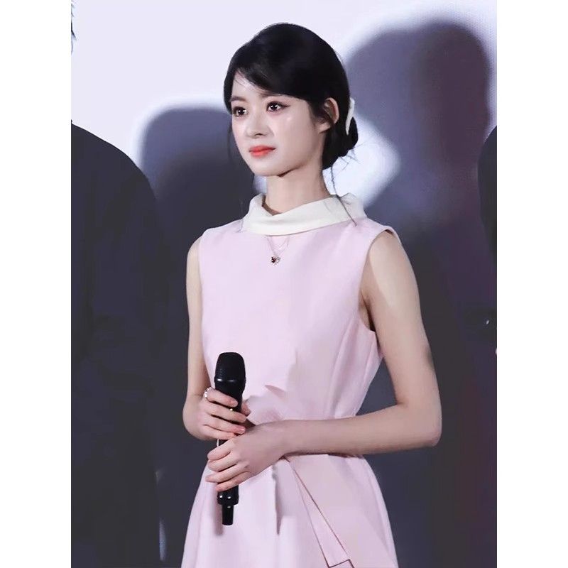 五福臨門黃楊鈿甜同款法式赫本風連衣裙粉色無袖氣質生日裙春夏季