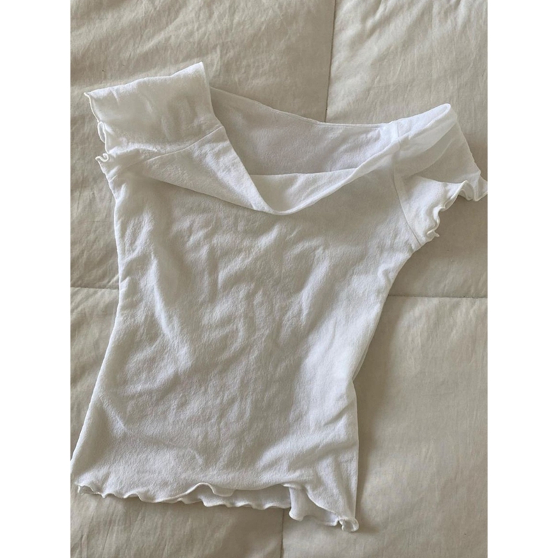 Pure cotton one-shoulder white short-sleeved T-shirt slim design niche top