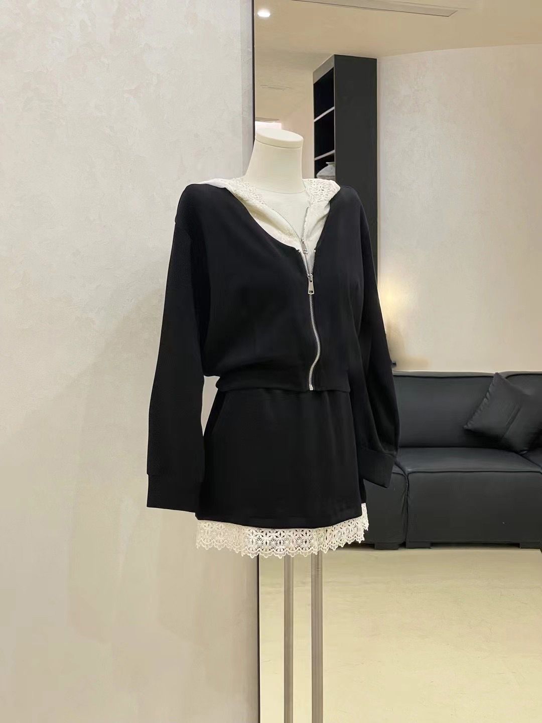 Fairy lace hooded jacket half skirt suit for women 2025 new design versatile temperament two-piece set
