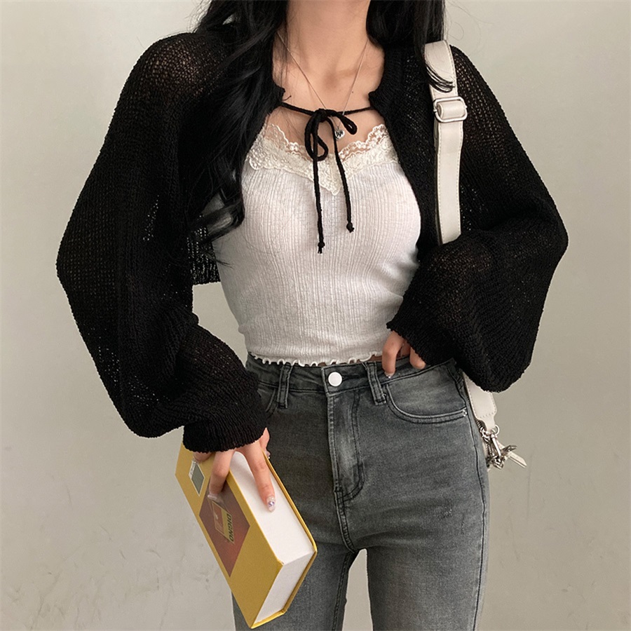 Real-shot large-size ice silk sweater Korean style solid color sweater sunscreen shawl jacket drawstring bow long sleeve cardigan
