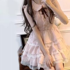 法式甜美氣質連衣裙女2025新款蕾絲邊顯瘦小個子公主裙