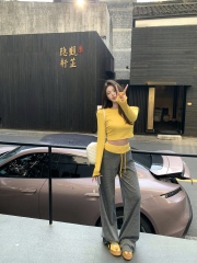 Real shot!  Pure and sexy hot girl suits to look slim and short long-sleeved T-shirt for women drawstrings high-waisted casual pants two-piece set