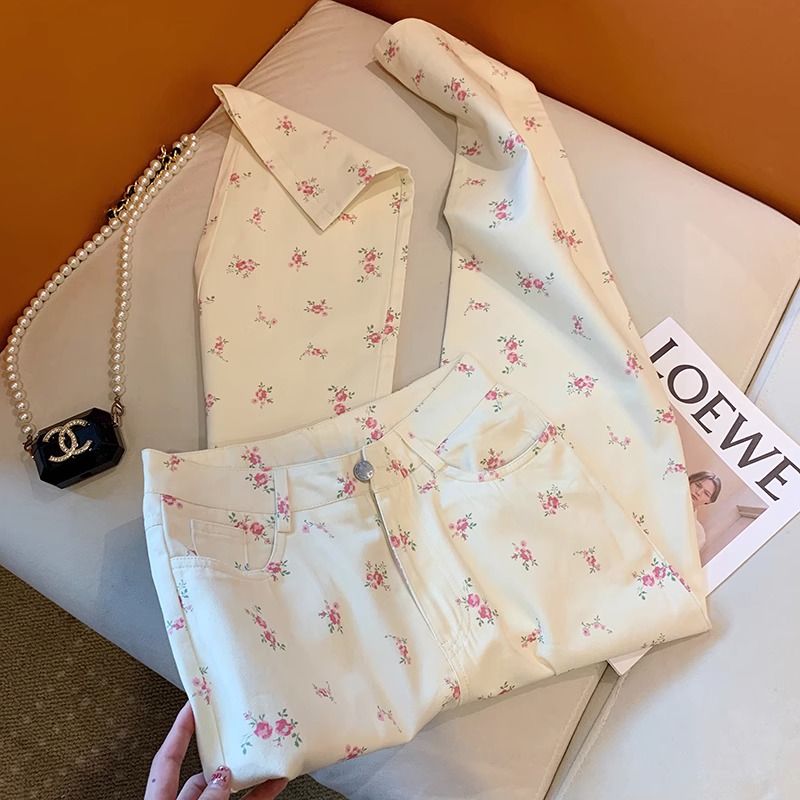 American retro starry sky pattern jeans for women in spring and summer large size high waist loose slimming draped wide-leg straight floor pants