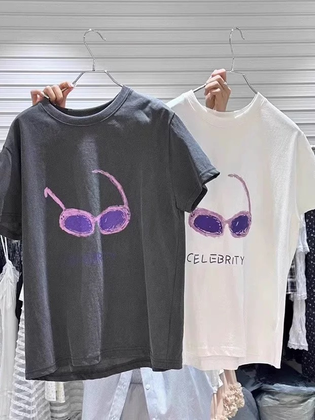 200g combed and tight spun in 2025, pure cotton back bag strip, spring and summer loose shoulder printed short-sleeved T-shirt