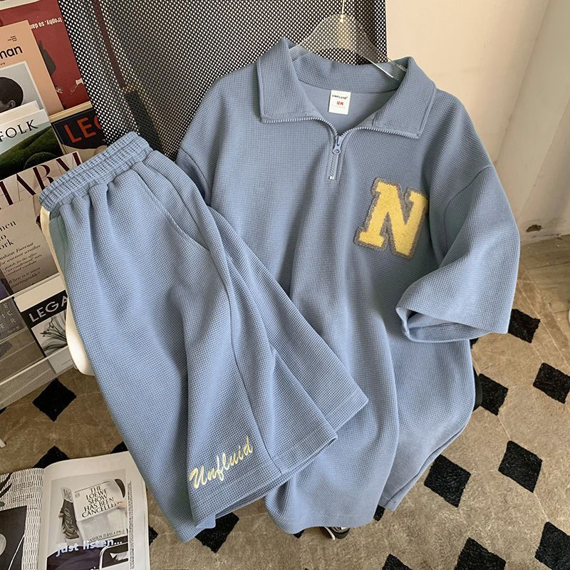 2025 summer loose short sleeve Korean trendy shorts casual two-piece set