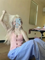 甜辣妹混紗鏤空針織背心小眾修身顯瘦短款上衣