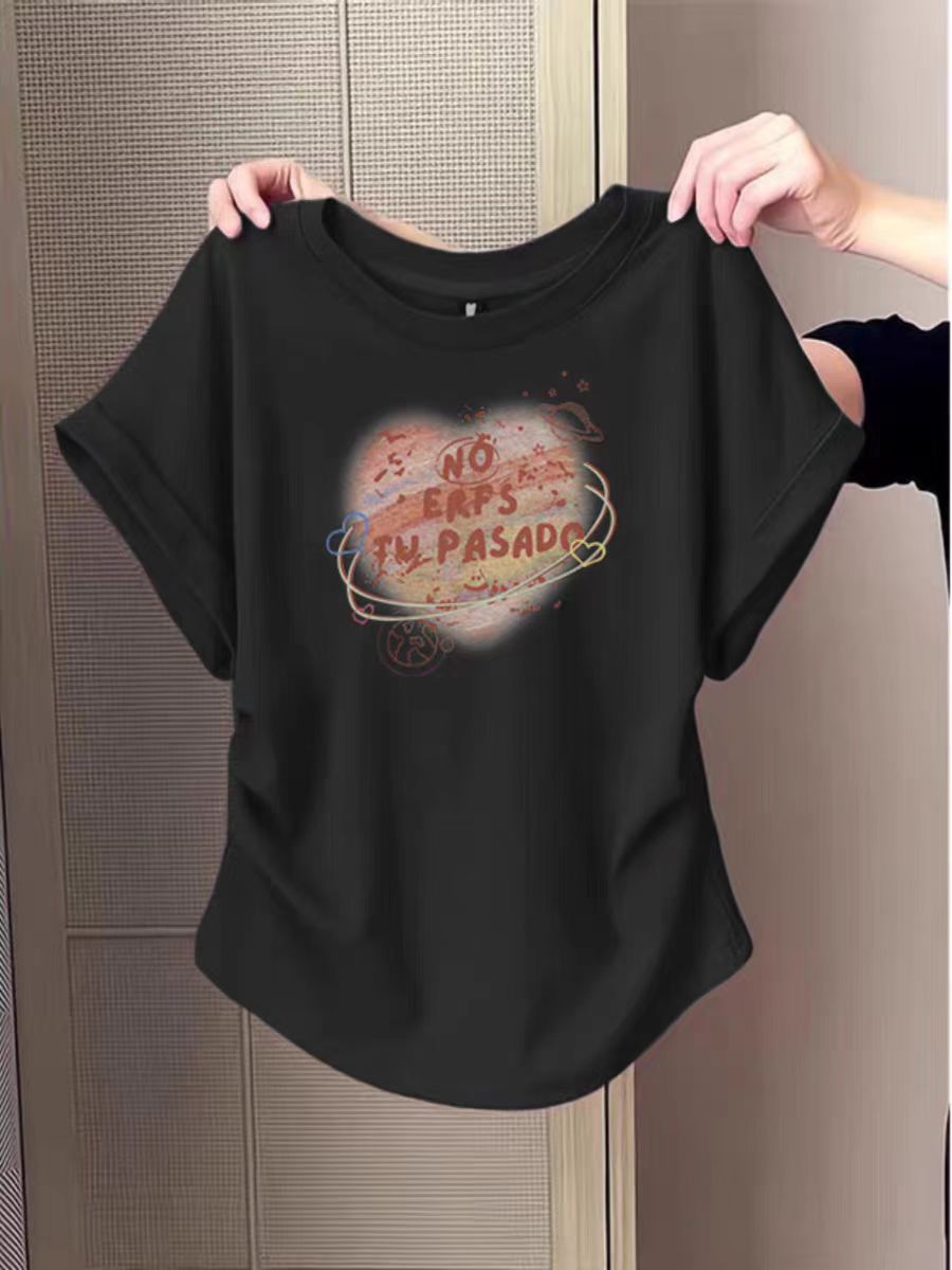 Pure cotton high elastic pleated waist small flying sleeve short sleeve T-shirt for women in summer new slim T-shirt top