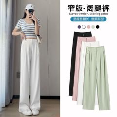 優質後腰鬆緊闊腿褲女薄款高腰新款垂感直筒褲寬鬆休閒褲