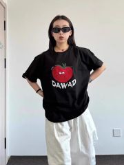 200g combed and tight spun in 2025, pure cotton back bag strip, spring and summer loose shoulder printed short-sleeved T-shirt