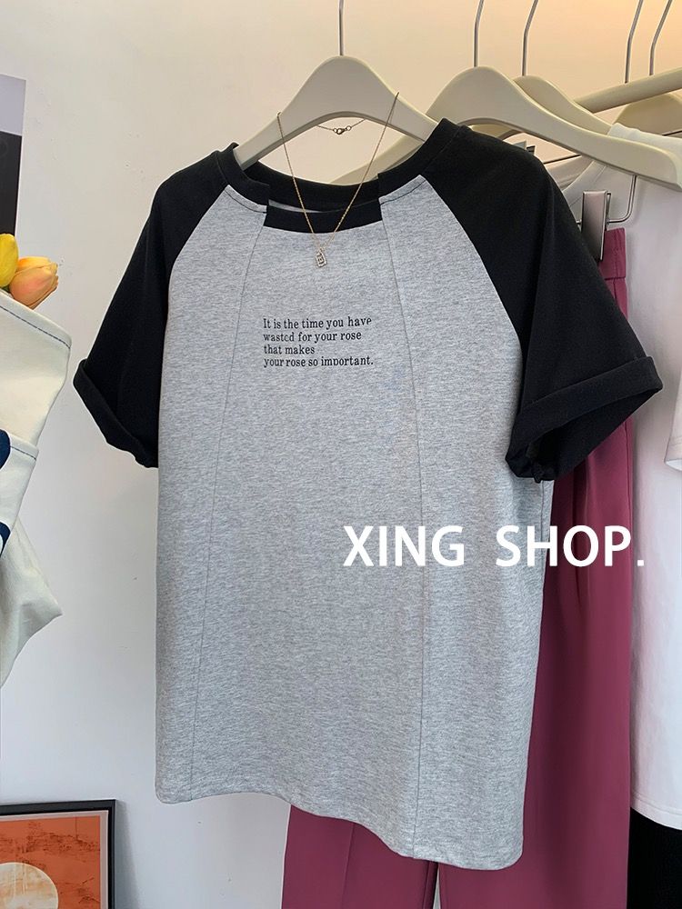 ~2025 large-size women's clothing Korean version of pure cotton irregular pure cotton raglan short-sleeved T-shirt for women's summer top