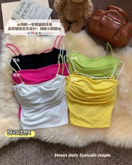 人棉後背交叉鏤空設計短款辣妹吊帶背心性感外穿上衣小背心