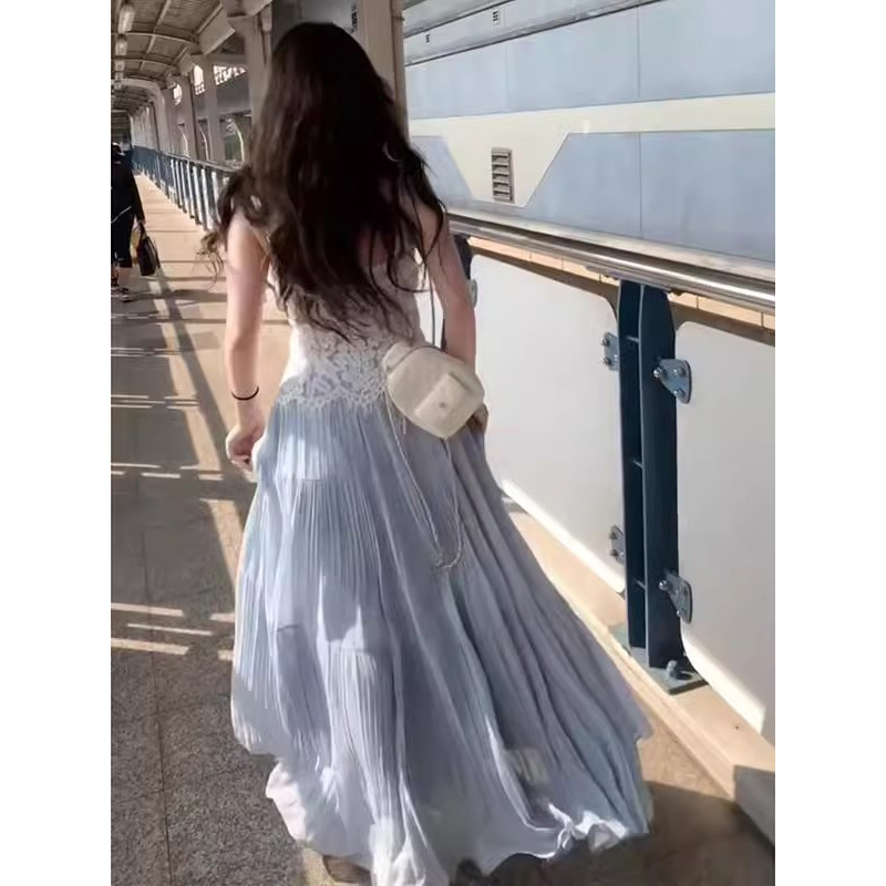 Original fabric gentle style pleated skirt for women in summer drooping loose big skirt a line long skirt